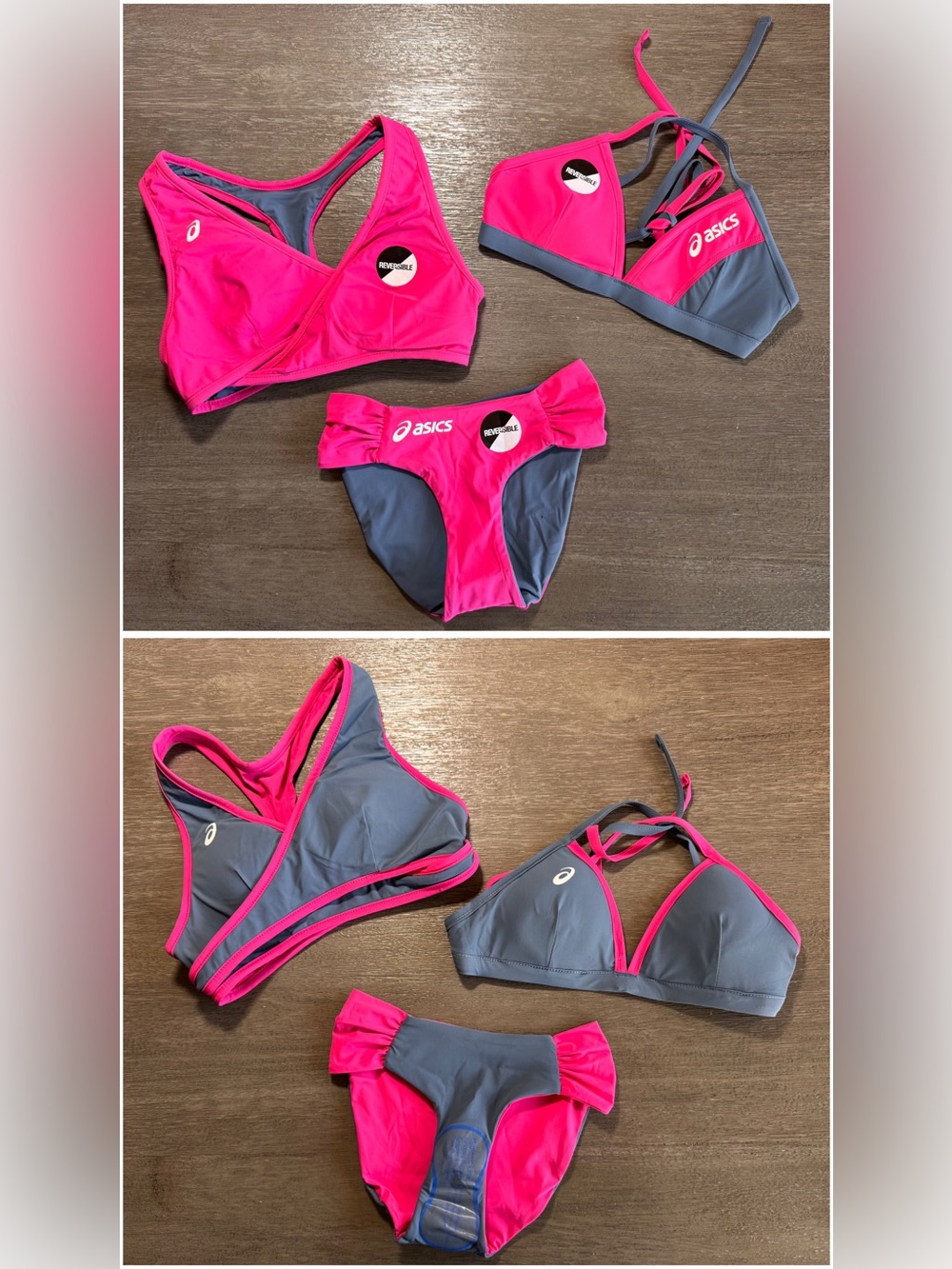 ASICS Bikini Set Of Three Swimsuit XS Pink Grey